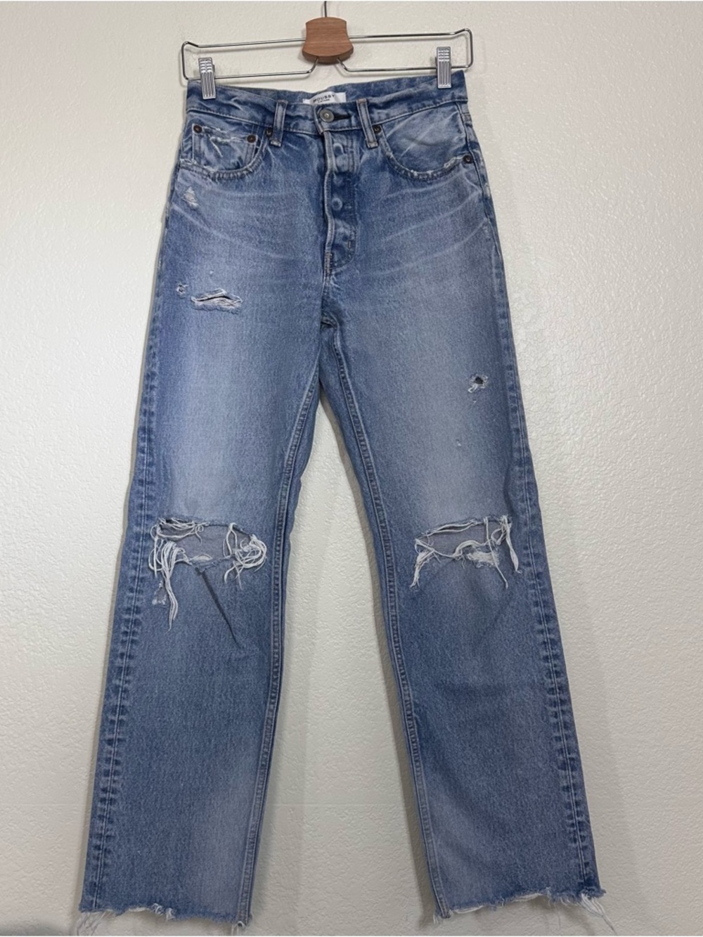 Moussy Vintage Odessa Distressed Wide Straight Leg in Blue Size 26 - Picture 2 of 11